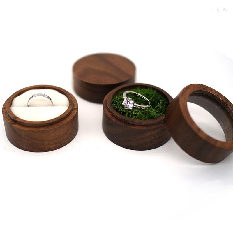 

Jewelry Pouches Vintage Round Wood Box Wedding Earrings Rings Case Organizer Luxury Gifts Packaging Display