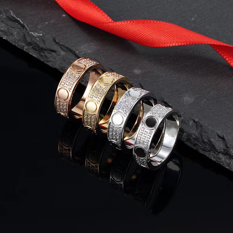 

2022 fashionable titanium steel three row diamond ring rose gold pair ring birthday holiday love gift