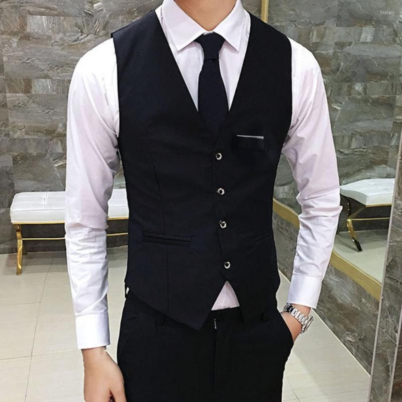 

Men's Vests Men Vest Solid Color Single-breasted V Neck Formal Autumn Waistcoat For Wedding, Black