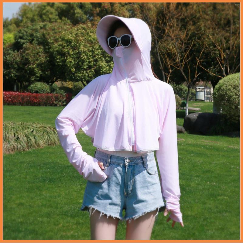 

Racing Jackets Women Sunscreen Clothing Summer Ice Silk Hat Clothes Sunshade Outdoor Cycling Anti-UV Sun Protection Clothin, Big pink hat