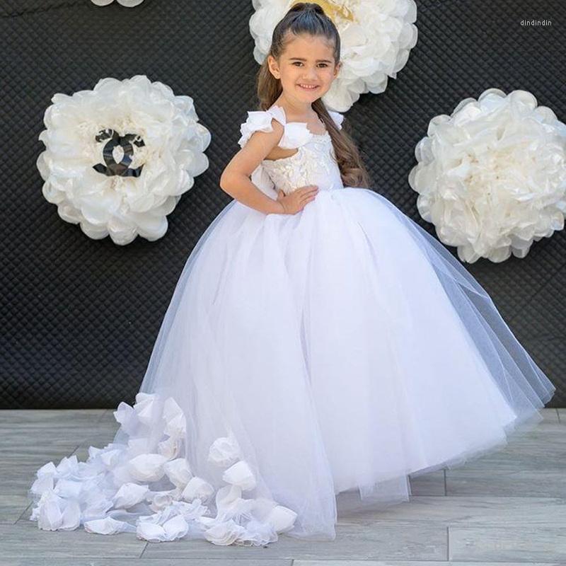 

Girl Dresses White Sleeveless Flower Girls Appliques With Beaded Stunning Cute First Communion Dress, Beige