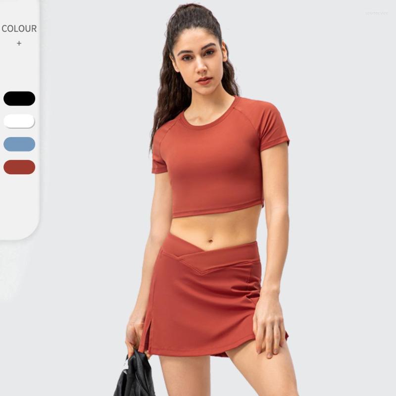 

Active Sets Workout Set Shirt Sports Tops Gym Women T-shirt Short Skirts V Collar Running Tennis Badminton Tee Yoga Sport, Black