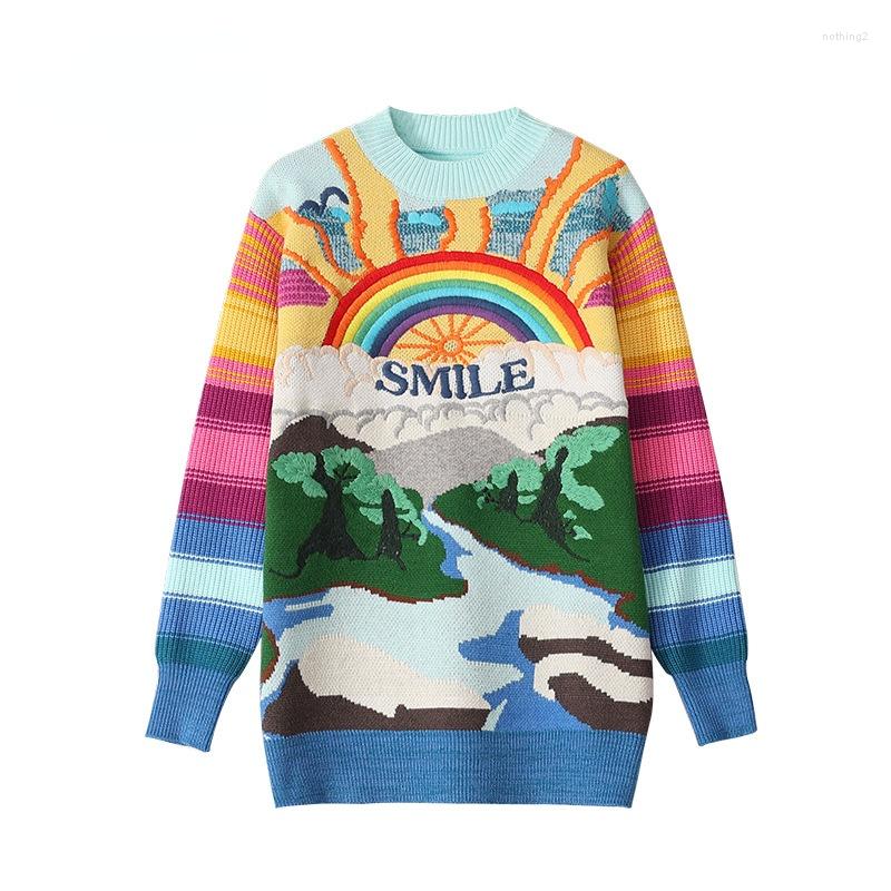 

Women's Sweaters Oversized Sweater Women 2022 Fashion Rainbow Striped Jumpers Letters Knitted Pullovers Loose Casual Streetwear Tops C-237, Picture shown