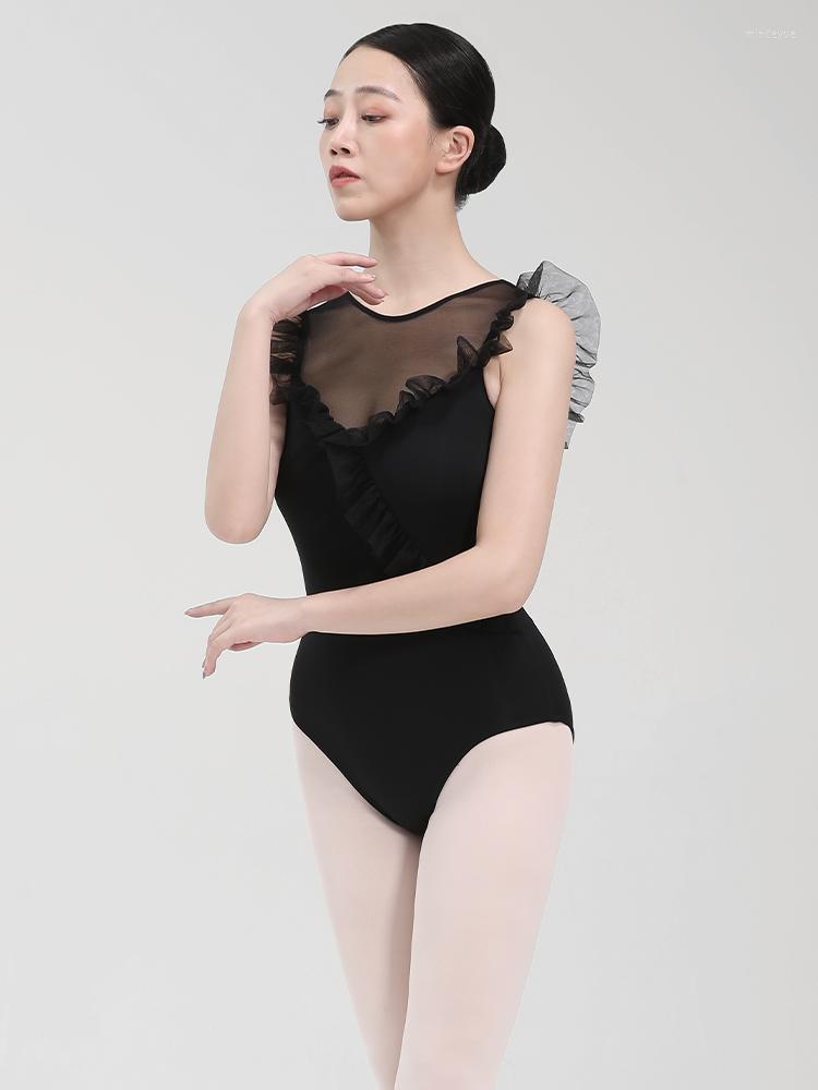 

Stage Wear Spandex And Mesh Ballet Dance Costume Sleeveless Gymnastics Bodysuit Adult Ballerina Dancewear Summer Women's Suit W22267, Black