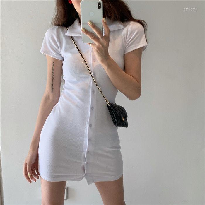 

Casual Dresses Women Women' Dress 2022 Summer Lapels Short-Sleeved Knitted Skirt Vestido De Mujer Femme Robe, Black