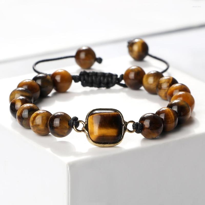 

Strand Vintage Men Tiger Eye Stone Bracelets Charm String Braided 6/8mm Natural Beaded Bracelet Wrap Wrist Healing Energy Bangles
