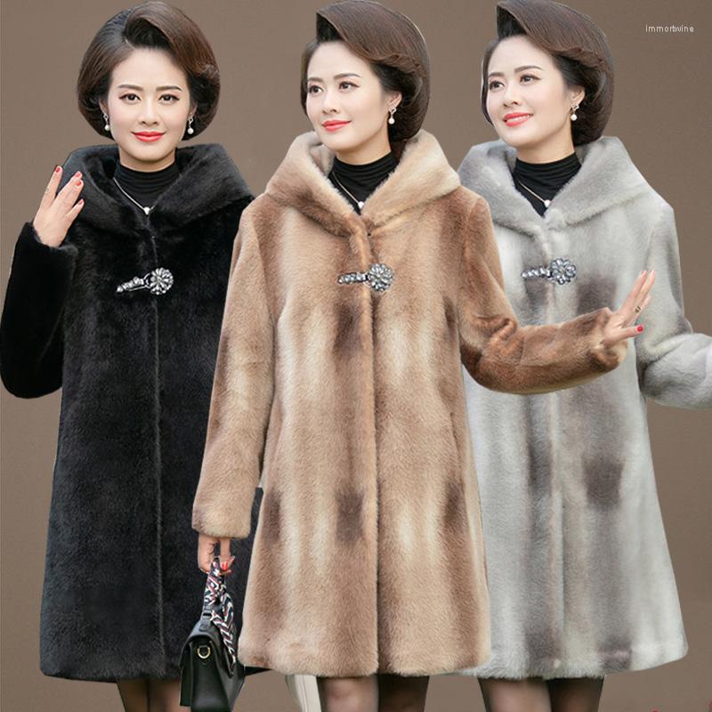 

Women's Fur Winter Mink Coats Middle-aged Womens 2022 Fuax Overcoat Plus Size Mother Clothing Jacket Coat Warm, Gray