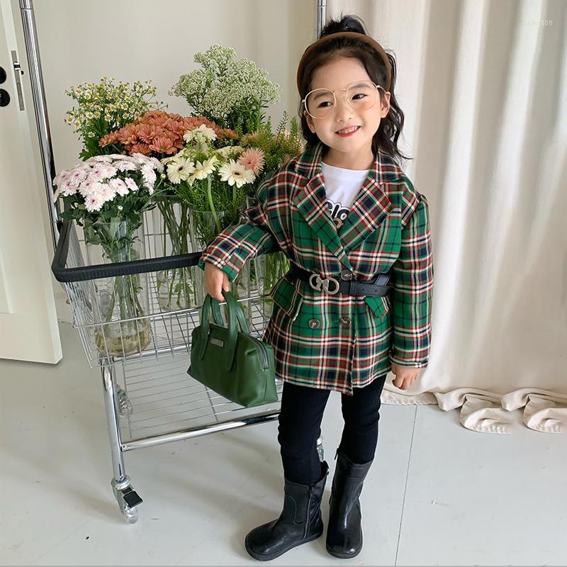 

Jackets Spring Autumn Girls Blazer Baby Kids Jacket Children Coat Toddler Brand Clothes Red Green Check No Belt 2-7Y, Check blazer no belt
