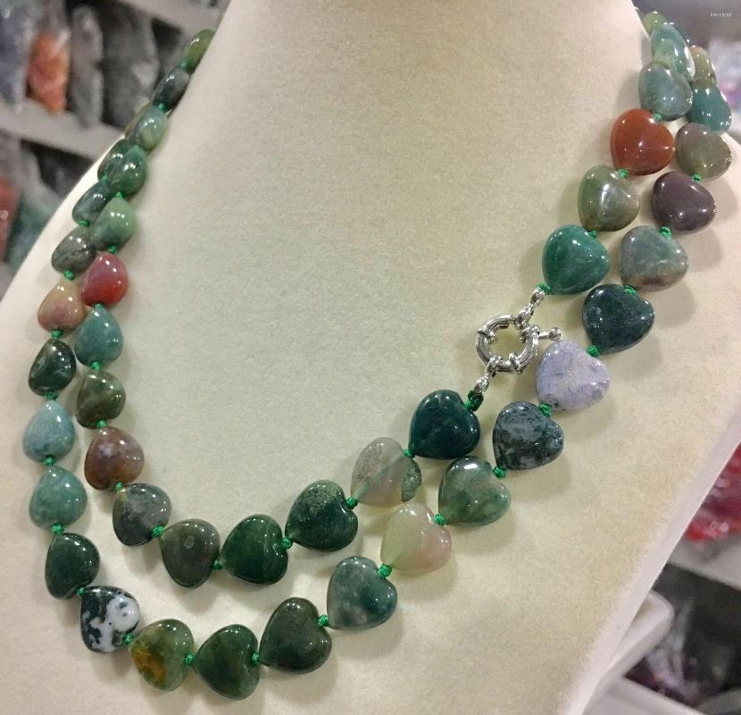 

Chains Genuine Smooth12x12MM Multicolor Agate Heart-shaped Beads Necklace 18-48"