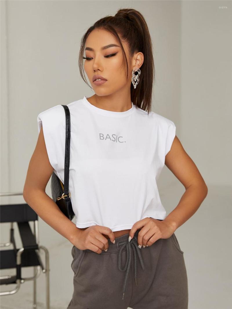 

Women's Tanks 2022 Summer Star Fashion High Quality Blouse Round Neck Plain Letter Sleeveless T-shirt Women S32, White