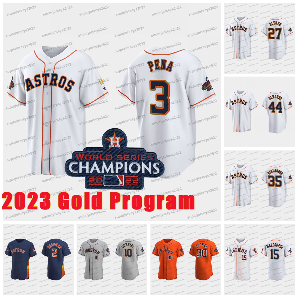 

Astros Jeremy Pena 2023 Gold Program Jersey Yuli Gurriel Alex Bregman Yordan Alvarez Jose Altuve Chas McCormick Kyle Tucker Martin Maldonado Trey Mancini, Orange cool base