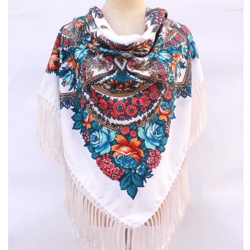 

Scarves 135 135cm Women Russian Style Big Square Scarf Blanket Fringed Shawl Retro Floral Printed Babushka Hijab Head Wraps