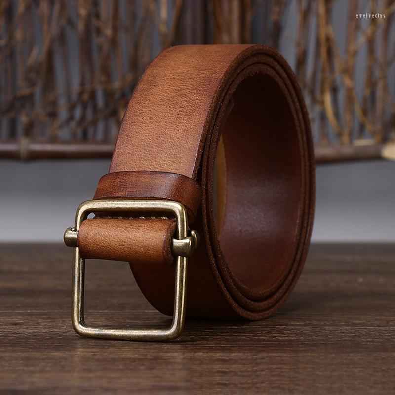 

Belts 3.8CM No Hole Men's Belt Thick Genuine Leather Strap Copper Buckle Cowhide Casual Jeans High Quality Retro Luxury Male, Black