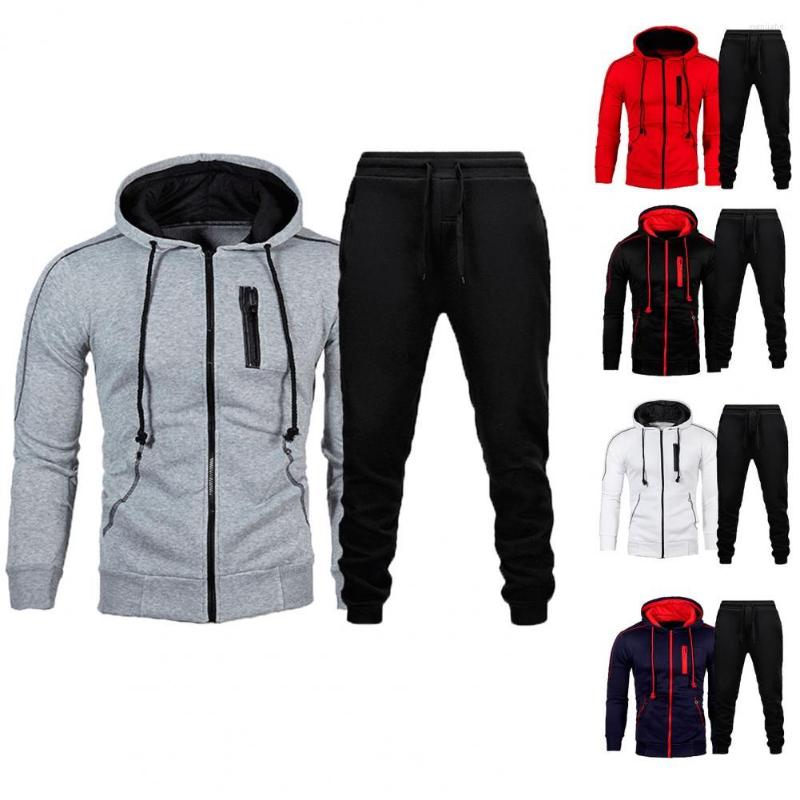

Men's Tracksuits Outfit Casual Color Block Coat Pants Men Sportswear Set Pockets For Dating, Navy 1