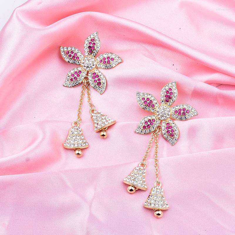

Dangle Earrings Flower Bell Long Tassel Rhinestone Drop Ladies Fashion Korean Luxury Girl Jewelry Christmas Year Gift