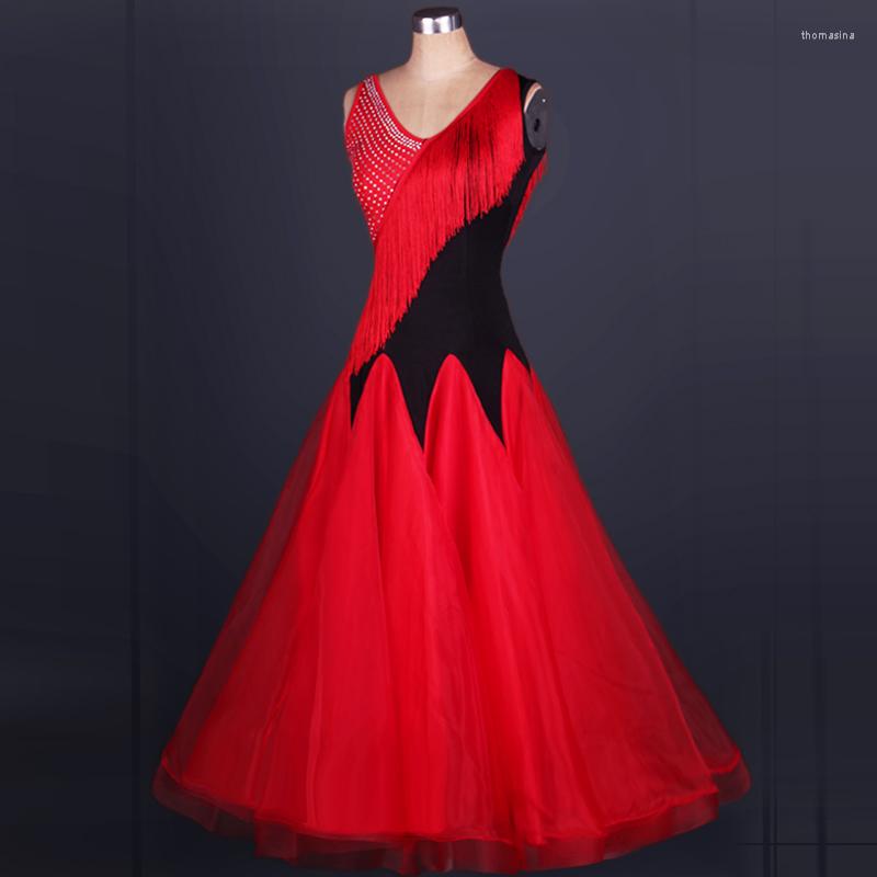 

Stage Wear 2022 Women Ballroom Dance Dress Red/White Sexy Backless Standard Performance Competition Jazz Waltz Tango -Trot Jigs Suit, As the picture