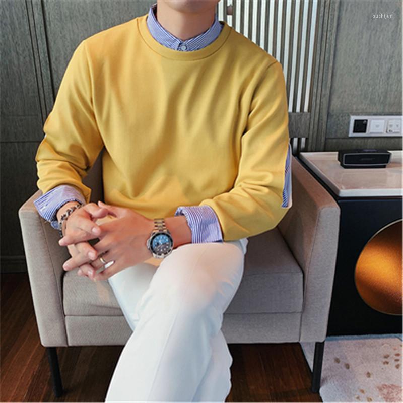 

Men's Hoodies Men Long Sleeve Sweatershirts Fake 2 Piece Turn-down Collar Slim Fit Under T Shirt For Male Camisetas Casual Top British Style, Black