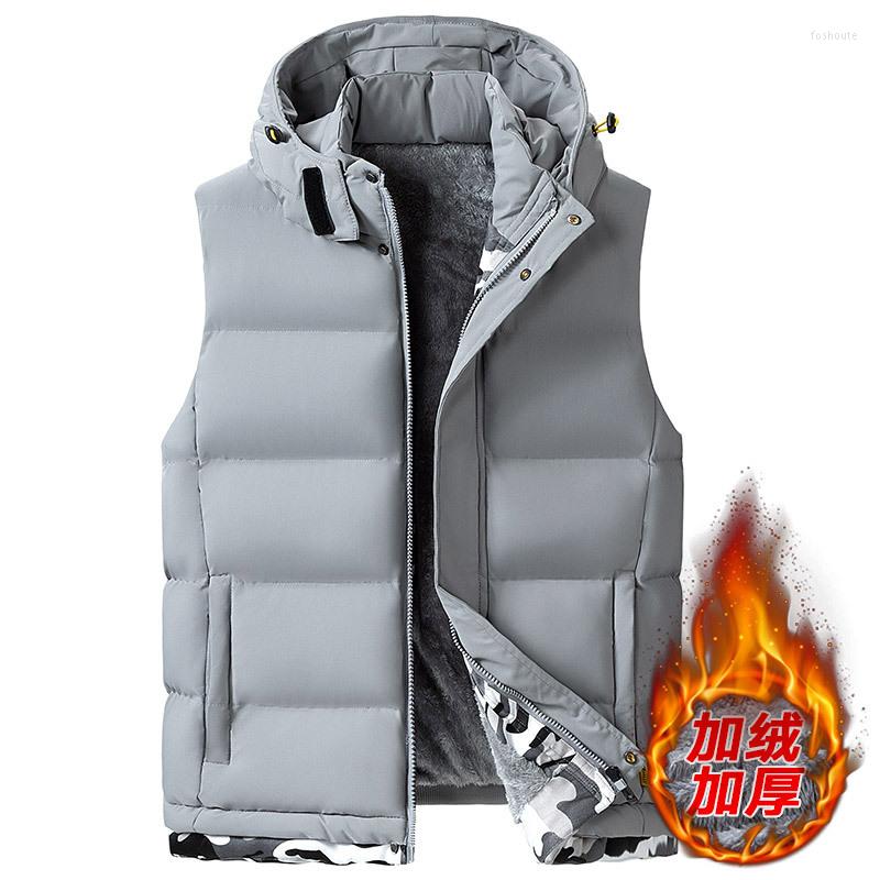 

Men's Vests Mens Sleeveless Coat Lamb Wool Winter Armygreen Men Patchwork Camouflage Coats Hooded Waistcoat 9XL 10XL, Black