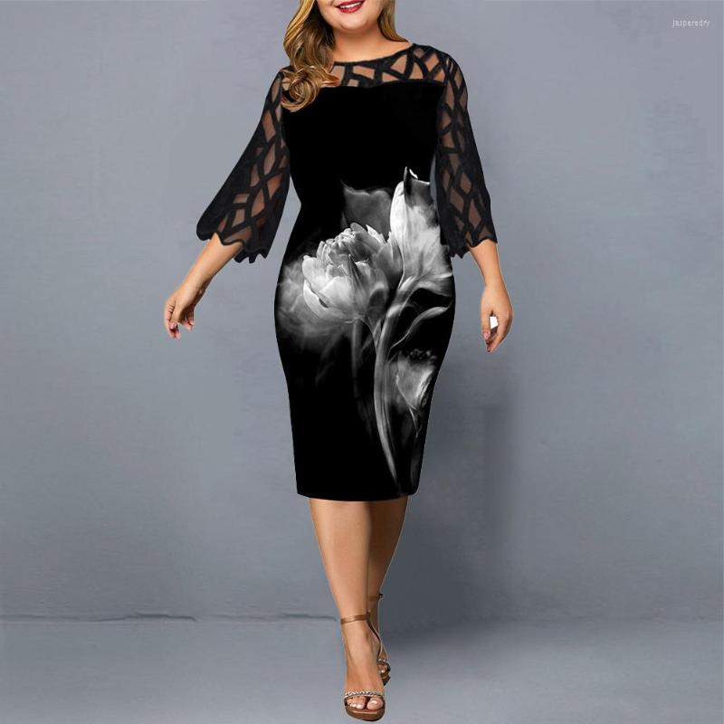 

Plus Size Dresses Womens Printed Bodycon Midi-Dress Elegant Evening Cocktail Party Dress Print Midi  - 5XL, Black