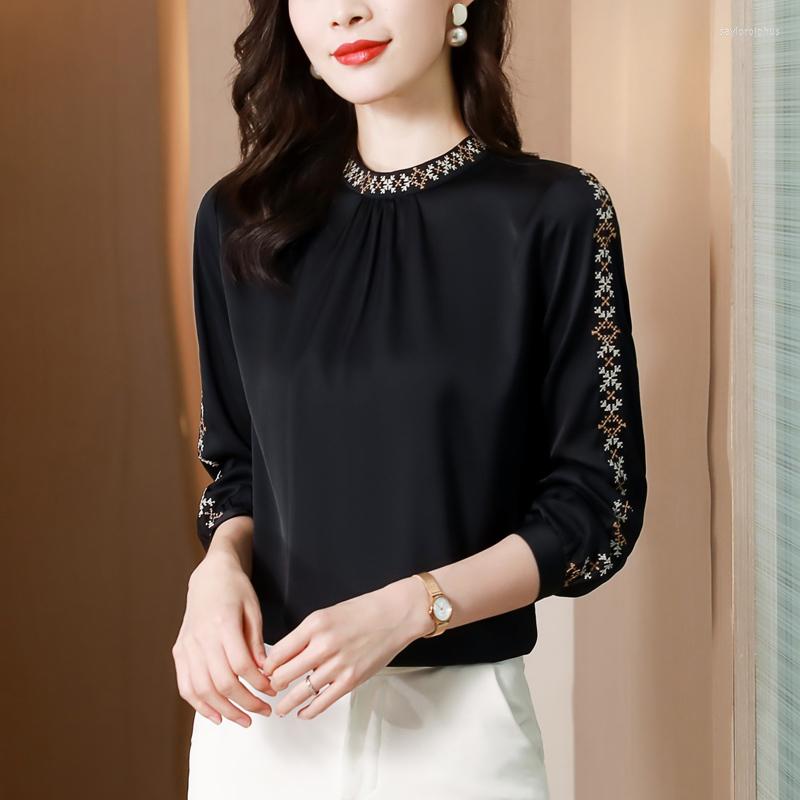 

Women's Blouses EVNISI Casual Black Blouse Women Vintage Elegant Hollow Out Chiffon Shirt Female Long Sleeve Loose Tops Feminina Blusa