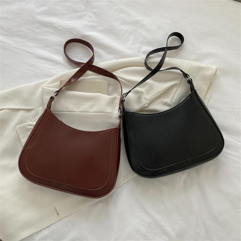 

Evening Bags Solid Color Pu Leather Women's Underarm Retro Zipper Ladies Tote Shoulder Bag Simple Soft Crossbody For Female Handbags, Black