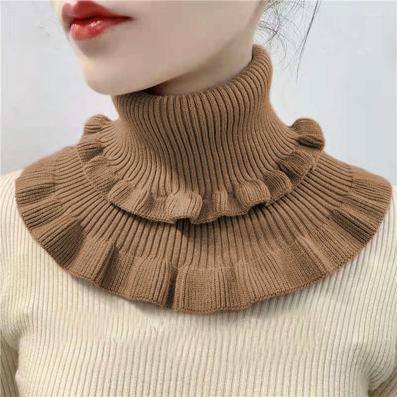 

Scarves Fake Collar Neck Guard Fall/Winter Women's High-neck Thicker More Versatile Pure Color High-stretch Knit Ruffle Bib