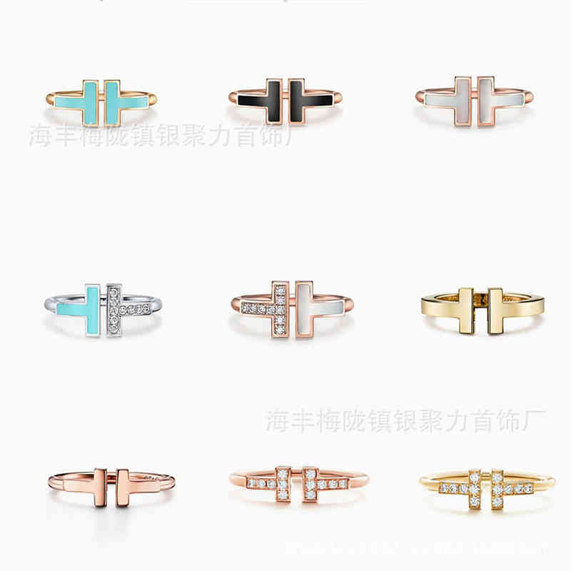 

Ins wind t home 925 silver classic open double ring couple male and female Tikok live jewelry