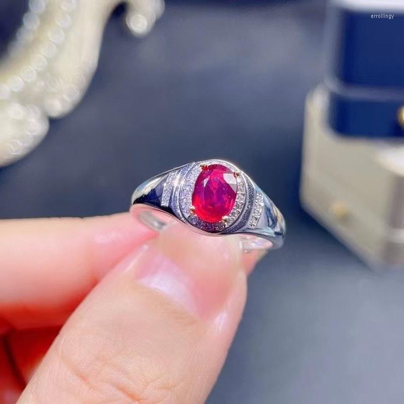

Cluster Rings Natural Burma Ruby Stone Size For 5 7mm With 925 Silver Women Jewelry