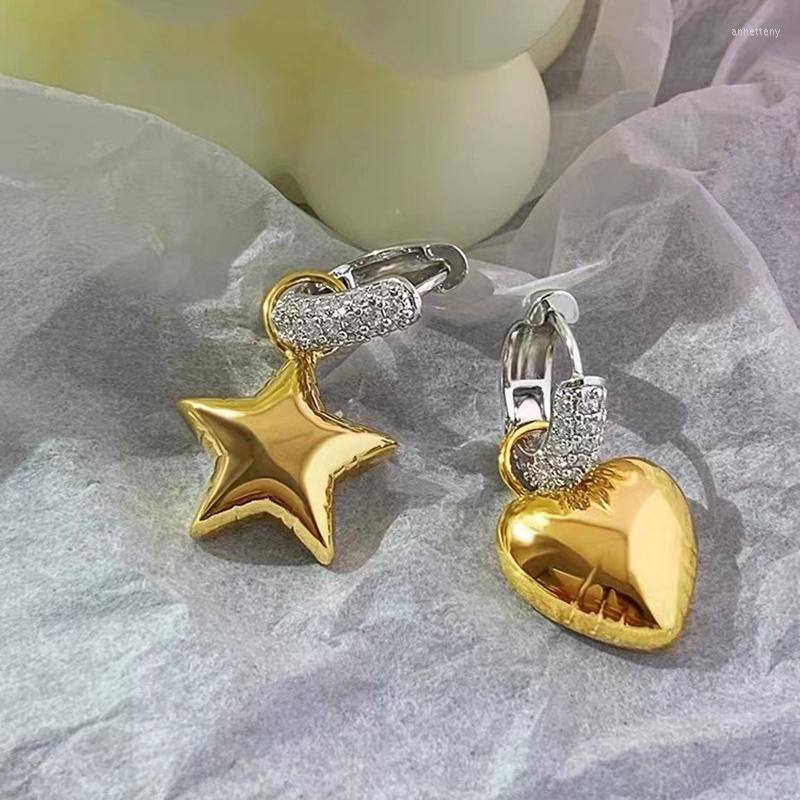 

Hoop Earrings MENGJIQIAO Fashion Metal Gold Color Star Heart For Women Girls Delicate Zircon Circle Pendientes Jewelry
