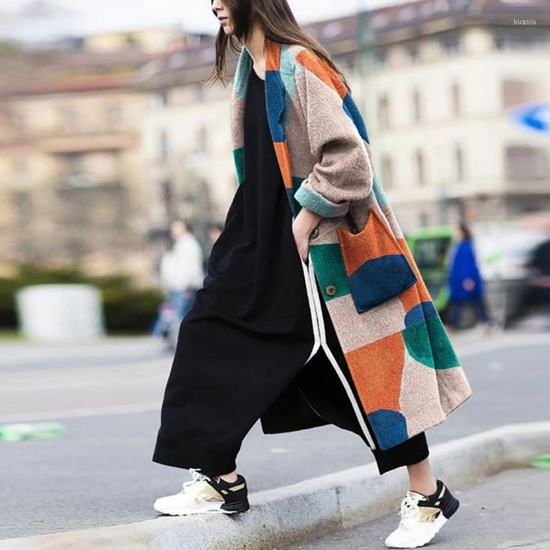 

Women's Trench Coats Autumn Winter Long Coat British Style Printed Long-sleeved Loose Jackets Turndown Collar Warm Women Vintage Tops, Orange