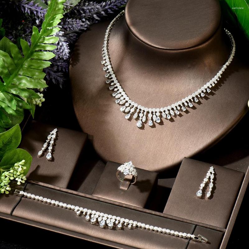 

Necklace Earrings Set HIBRIDE Luxury Jewelry For Women Wedding Party Zircon Dubai Bridal Earring Gifst N-1909, Picture shown