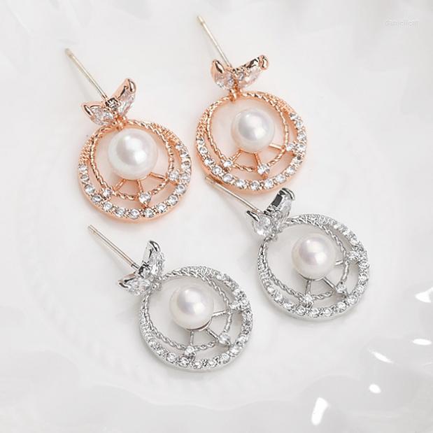 

Stud Earrings Hollow Zircon Circle Pearl Korean Fashion Joker Lady