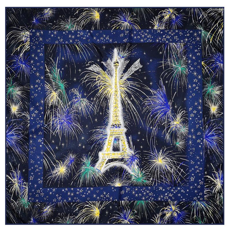 

Scarves Eiffel Tower Print Scarf Manual Rolled Silk Hair Wrap 90x90 Women Summer Scarfs Women's Shawls Design Luxuri Bandanas 90cm