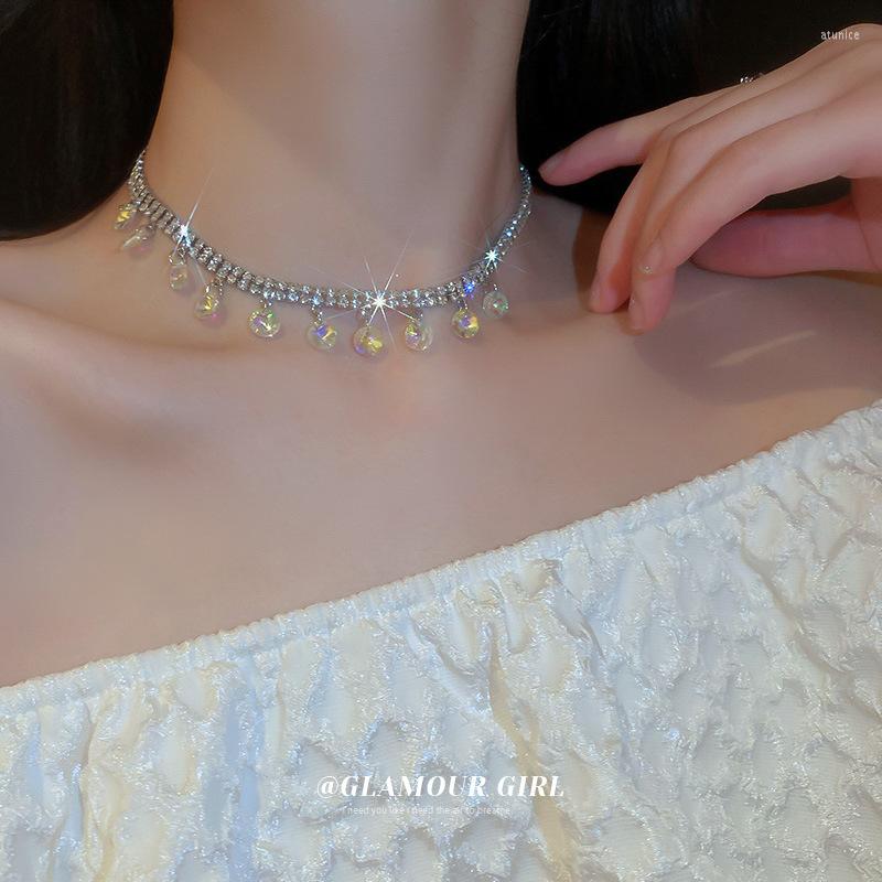 

Choker Drop Tassel Crystal Necklaces For Women Clavicle Chain Rhinestones Statement Party Jewelry Gifts