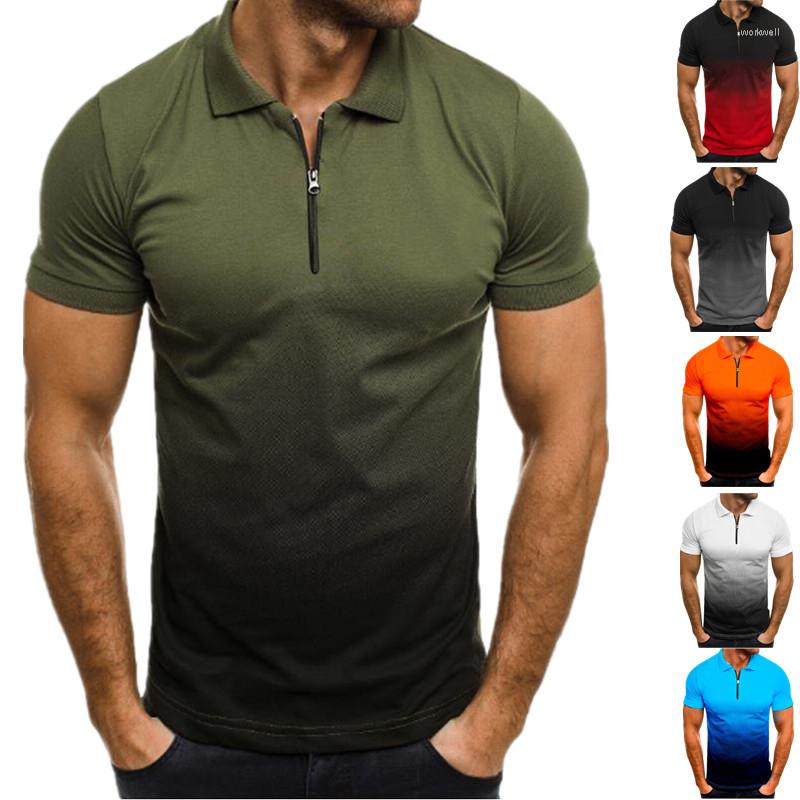 

Men' T Shirts Spring And Autumn Men' Casual Sports T-shirt Summer Lapel 3D Gradient Printing Short-sleeved POLO Shirt Placket Zipper