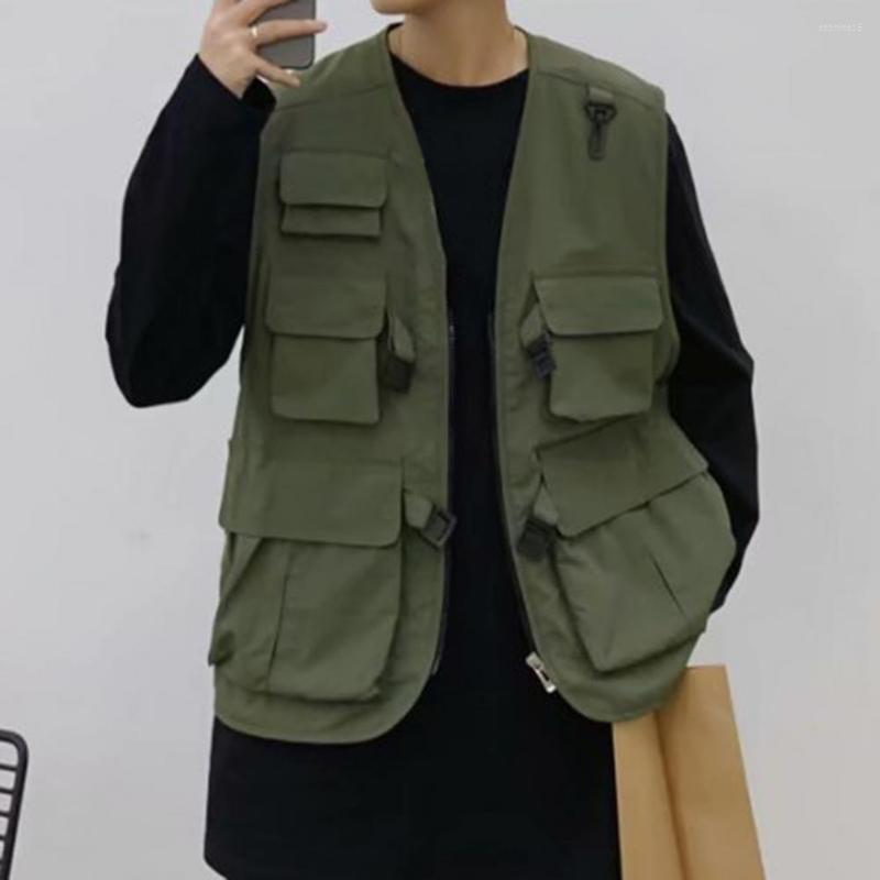 

Men's Vests Vest Jacket Chic Summer Thin Hip Hop Cargo Cardigan Tooling Men Fashion For Work, Black