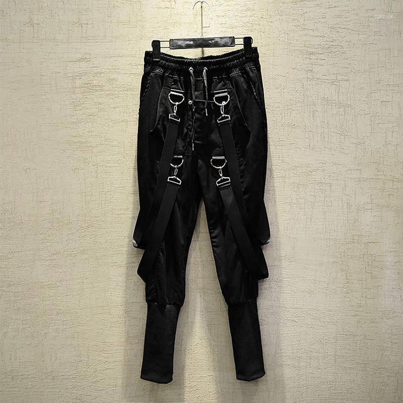 

Men' Pants ZhuZunZhe 2022 Men Multi Pockets Hip Hop Punk Harem Ribbons Streetwear Mens Casual Joggers Elastic Waist Trousers, Black