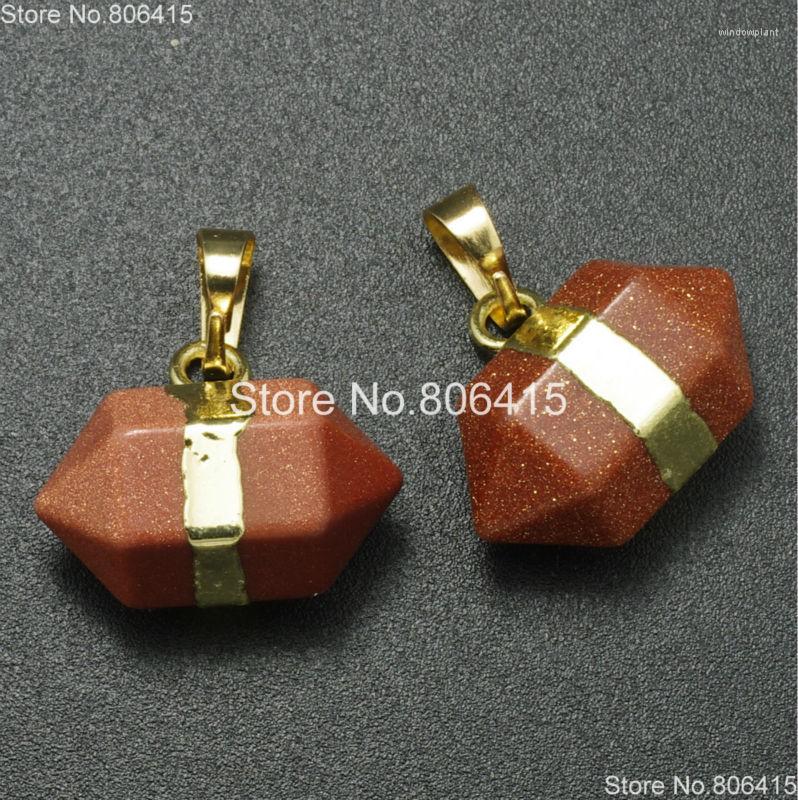 

Pendant Necklaces Natural Gold Sand On Gems Stones Prism Nugget Hexagonal Pointed Healing Reiki Chakra Earrings Beads 10Pcs/Pack