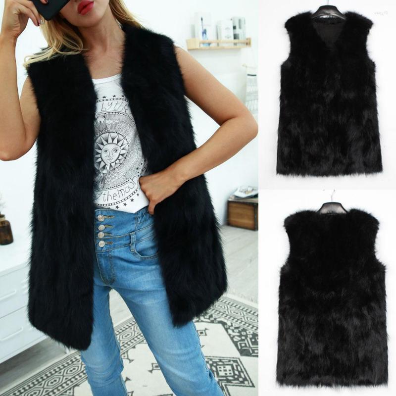 

Women' Fur Women' Vest Fashion Long Top Faux Coat, Black