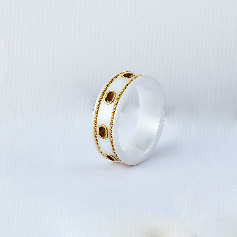 

Luxury ring for women mens rings designer love ring woman men couples engagement Anniversary Ceramics double letter black white gold bilateral hollow fashion