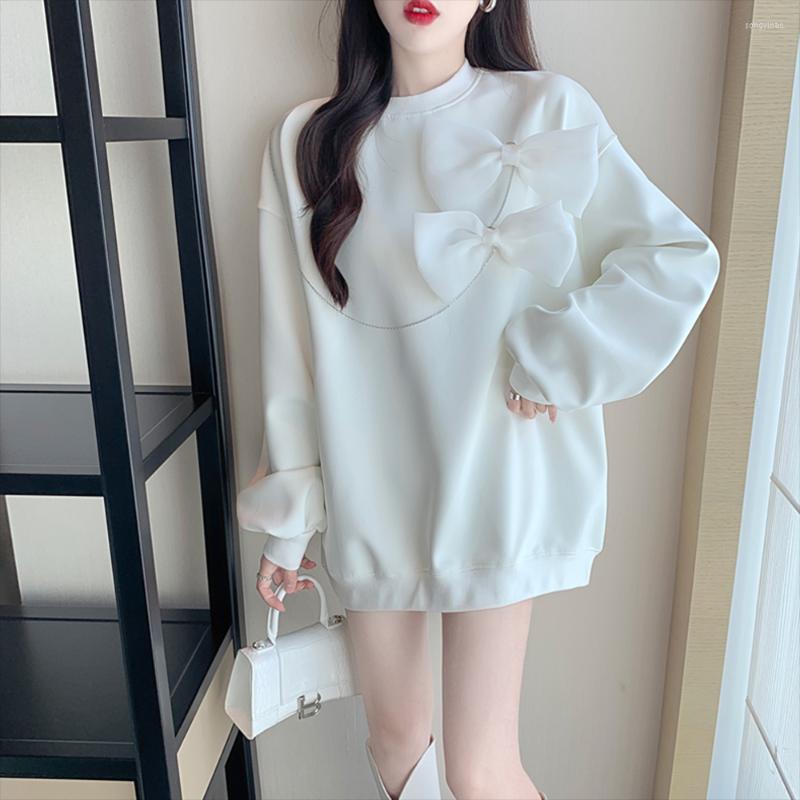 

Women's Hoodies 2022 Spring Sweet Crystal Bow Knot Sweatshirt Women Casual Fashion Outfit Solid Loose Long-sleeved Top, Black