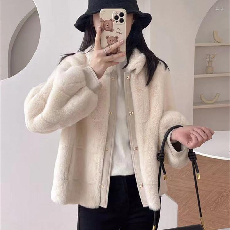 

Women' Fur Hstar 2022 Autumn Winter Faux Jacket Women' Parkas Korean Loose Warm Coat Outwear Female Short Ladies Double-faced, Beige