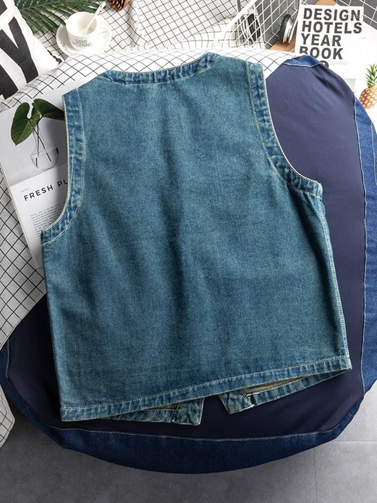 

Men's Vests Men Casual Sleeveless Denim Jacket V Neck Single Breasted Pockets Cargo Coat Safari Style Waistcoat Streetwear Loose Fit Vest, Blue