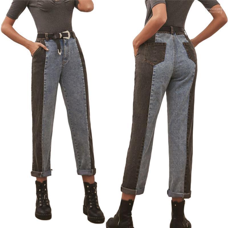 

Women's Jeans Women's Women Variegated Color With Pockets Black High Waist Straight-leg Pants Long Trousers Autumn Spring Clothes, Blue