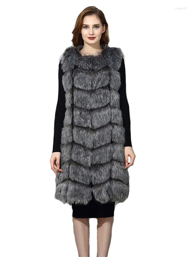 

Women's Vests Winter Sleeveless Vest Coat Imitation Fur Jackets 2022 Autumn Fashion Long Slim O Neck Waistcoat Clothing Feminina, Light gray