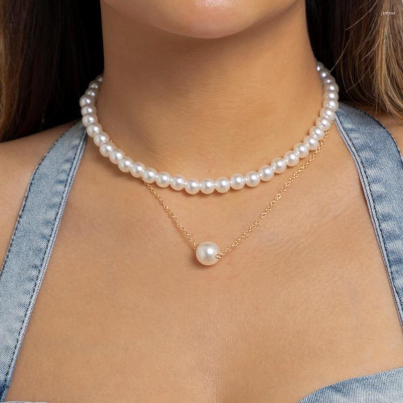 

Choker Lacteo Elegant Imitation Pearl Pendant Charms Necklaces For Women Ladies Jewelry Metal Thin Neck Chain Party Wedding Gift