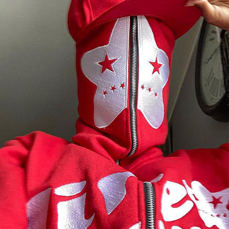 

Men's Hoodies Y2K Grunge Oversized Men's Hoodie Star Embroidered Pattern Full Zip Aesthetic Fashion Funny Harajuku Women's, Black