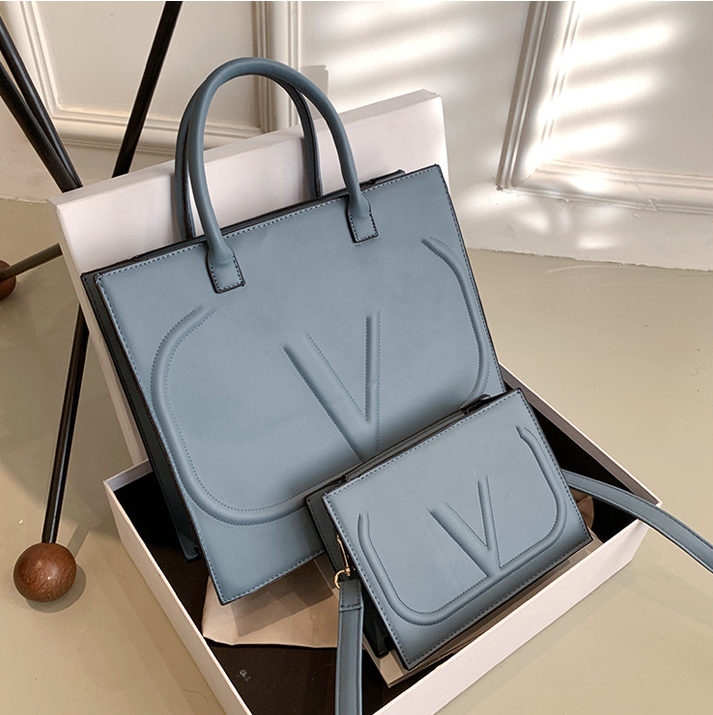 

Top Solid Color Women Tote Bag Handbag Two-Piece Set Large-Capacity Shopping Shoulder Messenger Bags, Aspic