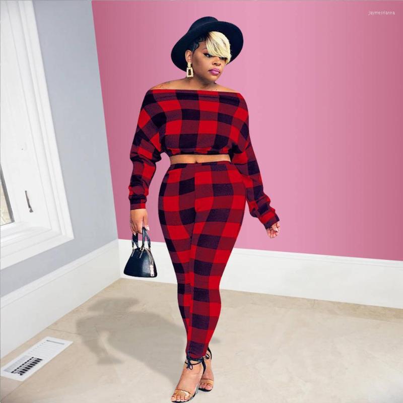 

Women' Tracksuits DPSDE 2022 Spring Fashion Street Girl Style Sets Long Sleeve Card Shuolder Top Elastic Pants Plaid Two Piece, Black