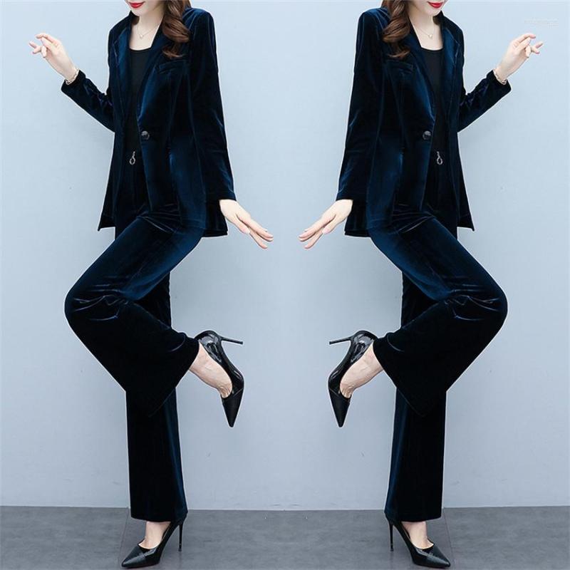 

Women's Suits Women Clothing Casual 2 Pieces Set Plus Size Gold Velvet Blazer Long Pants Formal Loose Lady Solid Jackets Coats WZ2075, Black